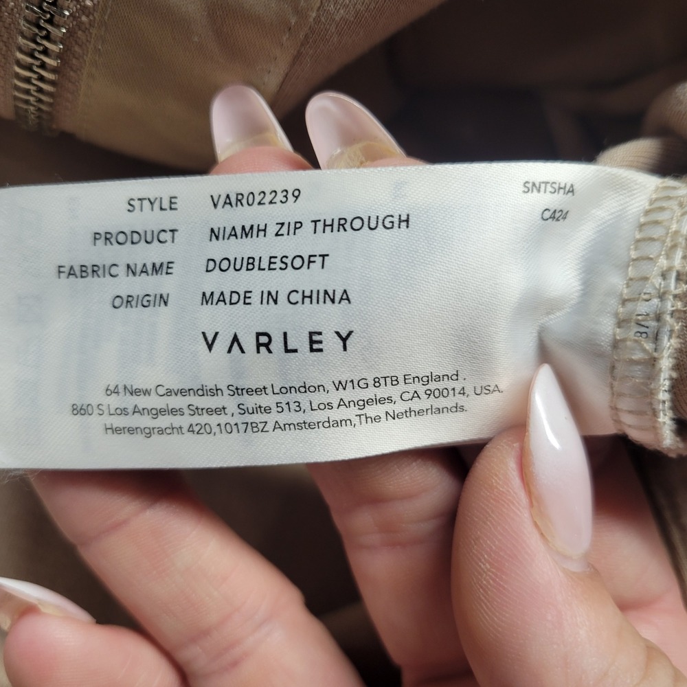 Varley DoubleSoft Niamh Tan Beige Full Zip Ribbed Mock Neck Jacket Medium - Picture 9 of 13